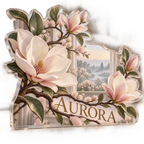 Artwork visualization: Magnolia branch — bedroom statement decor, personalized AURORA, subject-shaped acrylic with printed optical 3D depth; not carved relief.