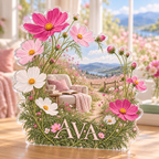 Artwork visualization: Cosmos field — reading nook decor, personalized AVA, subject-shaped acrylic with printed optical 3D depth; not carved relief.