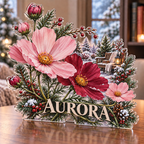 Artwork visualization: Cosmos field — quiet corner decoration, personalized AURORA, subject-shaped acrylic with printed optical 3D depth; not carved relief.