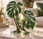 Artwork visualization: Monstera leaves — personalized housewarming, personalized EMMA, subject-shaped acrylic with printed optical 3D depth; not carved relief.
