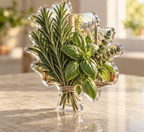Artwork visualization: Herb garden — home office backdrop, personalized NOAH, subject-shaped acrylic with printed optical 3D depth; not carved relief.