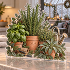 Artwork visualization: Herb garden — quiet corner decoration, personalized ISLA, subject-shaped acrylic with printed optical 3D depth; not carved relief.