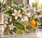 Artwork visualization: Citrus blossom — personalized housewarming, personalized NOAH, subject-shaped acrylic with printed optical 3D depth; not carved relief.