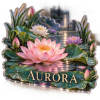 Artwork visualization: Water lily pond — bedroom statement decor, personalized AURORA, subject-shaped acrylic with printed optical 3D depth; not carved relief.