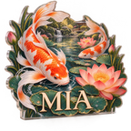 Artwork visualization: Koi and lotus pond — bedroom statement decor, personalized MIA, subject-shaped acrylic with printed optical 3D depth; not carved relief.