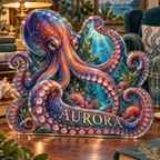 Artwork visualization: Octopus garden — reading nook decor, personalized AURORA, subject-shaped acrylic with printed optical 3D depth; not carved relief.