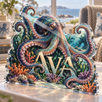 Artwork visualization: Octopus garden — quiet corner decoration, personalized AVA, subject-shaped acrylic with printed optical 3D depth; not carved relief.