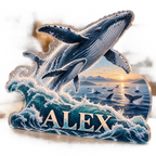 Artwork visualization: Whale migration — bedroom statement decor, personalized ALEX, subject-shaped acrylic with printed optical 3D depth; not carved relief.