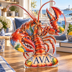 Artwork visualization: Lobster coastal kitchen — reading nook decor, personalized AVA, subject-shaped acrylic with printed optical 3D depth; not carved relief.