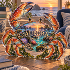Artwork visualization: Crab tidal pool — reading nook decor, personalized AURORA, subject-shaped acrylic with printed optical 3D depth; not carved relief.