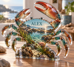 Artwork visualization: Crab tidal pool — personalized housewarming, personalized ALEX, subject-shaped acrylic with printed optical 3D depth; not carved relief.