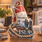 Artwork visualization: Buoy and rope — reading nook decor, personalized ISLA, subject-shaped acrylic with printed optical 3D depth; not carved relief.
