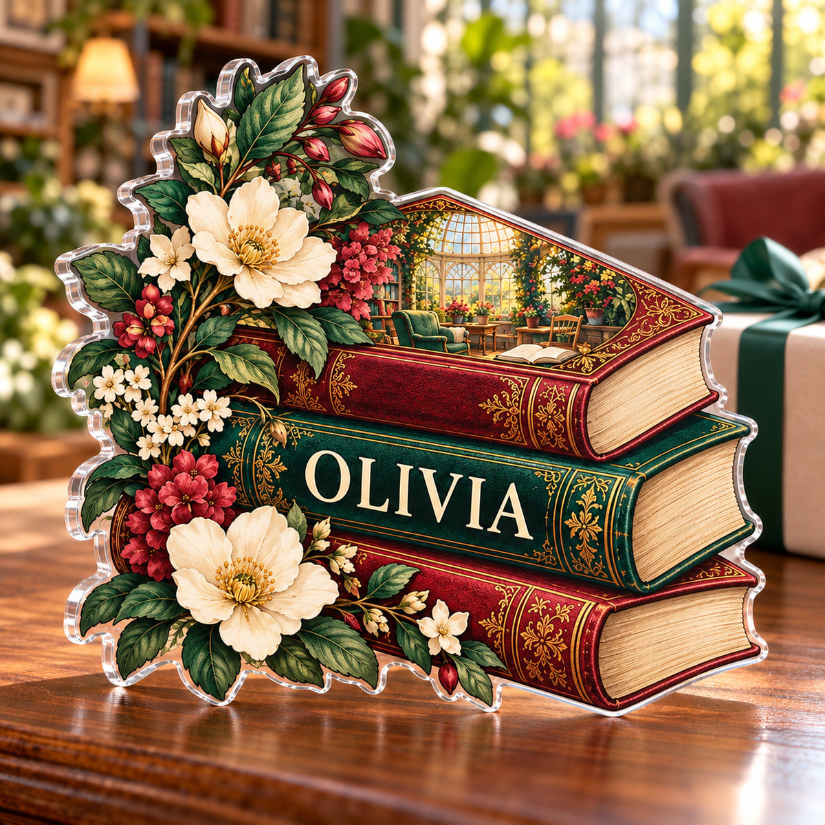 Personalized acrylic plaque with an example name set into the artwork, digital preview