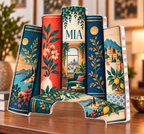Personalized Anonymous Book Spines — Apartment Gallery Wall acrylic plaque with an example name set into the artwork, digital preview