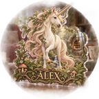 Artwork visualization: Unicorn woodland — reading nook decor, personalized ALEX, subject-shaped acrylic with printed optical 3D depth; not carved relief.
