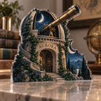 Artwork visualization: Ancient observatory — personalized housewarming, personalized AURORA, subject-shaped acrylic with printed optical 3D depth; not carved relief.