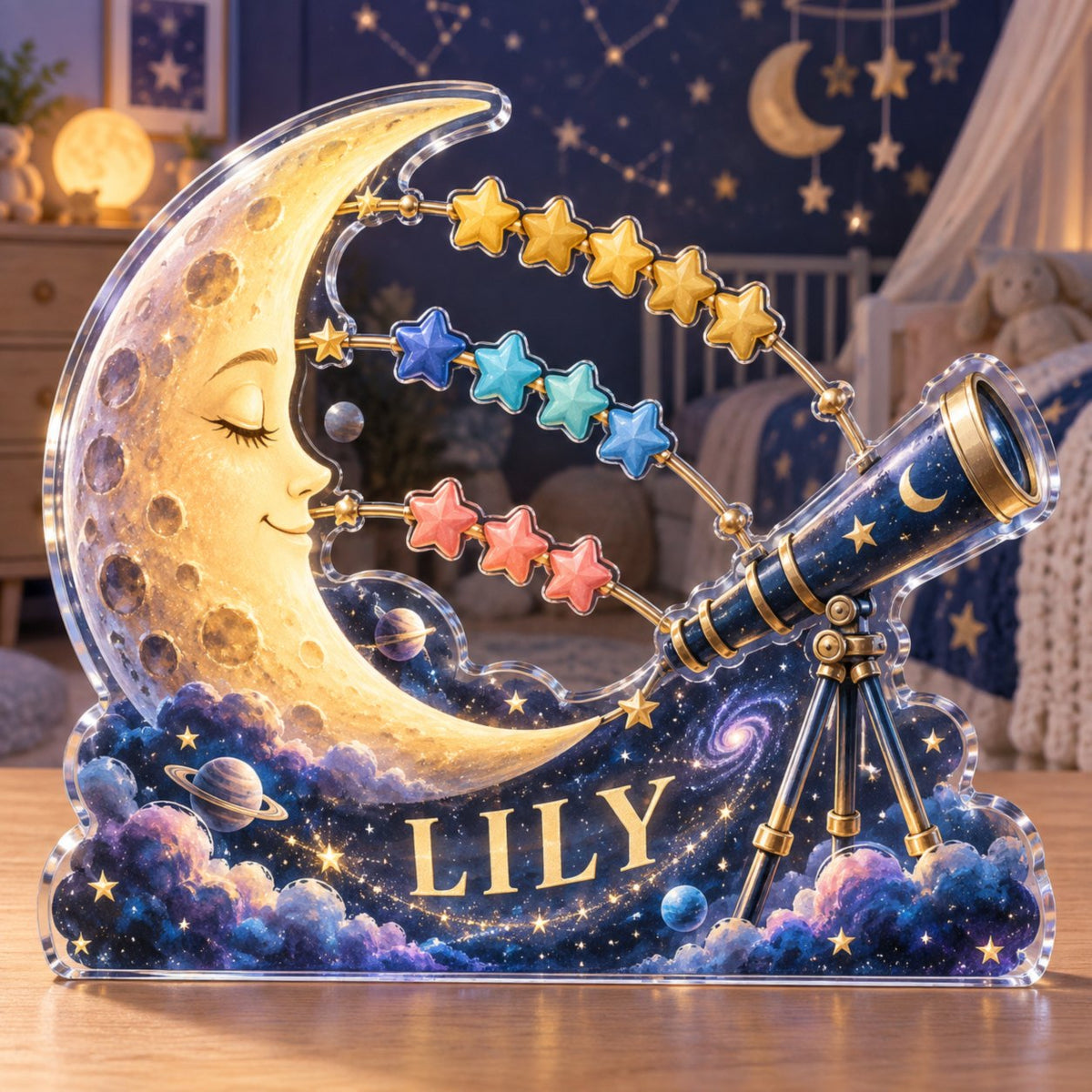 Personalized Number Constellation Nursery Room Decoration custom shape acrylic plaque with an example name set into the artwork, digital preview