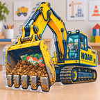 Personalized Construction Vehicle Town — Homeschool Learning Wall acrylic plaque with an example name set into the artwork, digital preview
