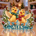 Artwork visualization: Duck pond friends — sibling shared room, personalized ALEX, subject-shaped acrylic with printed optical 3D depth; not carved relief.