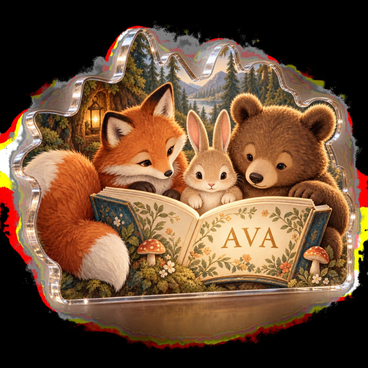 Personalized Original Storybook Animals Name Wall custom shape acrylic plaque with an example name set into the artwork, digital preview