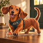 Artwork visualization: Dachshund — household welcome decor, personalized AVA, subject-shaped acrylic with printed optical 3D depth; not carved relief.