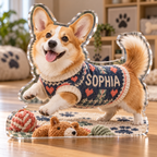 Artwork visualization: Corgi — pet room decoration, personalized SOPHIA, subject-shaped acrylic with printed optical 3D depth; not carved relief.
