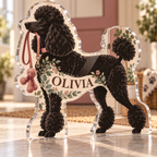 Artwork visualization: Poodle — pet sitter appreciation, personalized OLIVIA, subject-shaped acrylic with printed optical 3D depth; not carved relief.