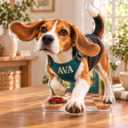 Artwork visualization: Beagle — household welcome decor, personalized AVA, subject-shaped acrylic with printed optical 3D depth; not carved relief.
