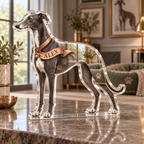 Artwork visualization: Greyhound — pet room decoration, personalized ALEX, subject-shaped acrylic with printed optical 3D depth; not carved relief.