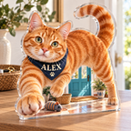 Artwork visualization: Orange tabby cat — household welcome decor, personalized ALEX, subject-shaped acrylic with printed optical 3D depth; not carved relief.