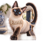 Artwork visualization: Siamese cat — household welcome decor, personalized EMMA, subject-shaped acrylic with printed optical 3D depth; not carved relief.