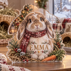 Artwork visualization: House rabbit — new pet parent gift, personalized EMMA, subject-shaped acrylic with printed optical 3D depth; not carved relief.