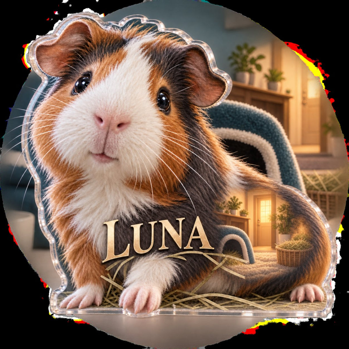 Personalized Guinea Pig Household Welcome Decor custom shape acrylic plaque with an example name set into the artwork, digital preview