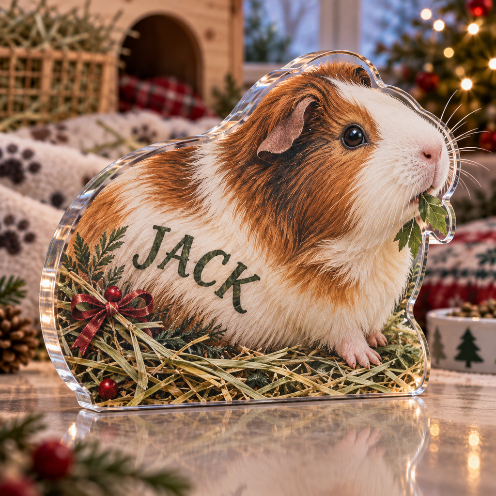 Artwork visualization: Guinea pig — new pet parent gift, personalized JACK, subject-shaped acrylic with printed optical 3D depth; not carved relief.