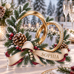 Artwork visualization: Winter evergreen wedding — thank you gift, personalized SOPHIA, subject-shaped acrylic with printed optical 3D depth; not carved relief.