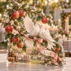 Artwork visualization: Orchard wedding — thank you gift, personalized LILY, subject-shaped acrylic with printed optical 3D depth; not carved relief.