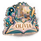 Artwork visualization: Special education teacher — appreciation gift, personalized OLIVIA, subject-shaped acrylic with printed optical 3D depth; not carved relief.