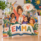 Artwork visualization: Special education teacher — everyday professional humor, personalized EMMA, subject-shaped acrylic with printed optical 3D depth; not carved relief.