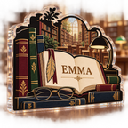 Artwork visualization: School librarian — appreciation gift, personalized EMMA, subject-shaped acrylic with printed optical 3D depth; not carved relief.