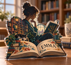 Artwork visualization: School librarian — everyday professional humor, personalized EMMA, subject-shaped acrylic with printed optical 3D depth; not carved relief.