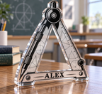 Artwork visualization: Math teacher — new job celebration, personalized ALEX, subject-shaped acrylic with printed optical 3D depth; not carved relief.