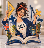 Artwork visualization: Math teacher — everyday professional humor, personalized MIA, subject-shaped acrylic with printed optical 3D depth; not carved relief.