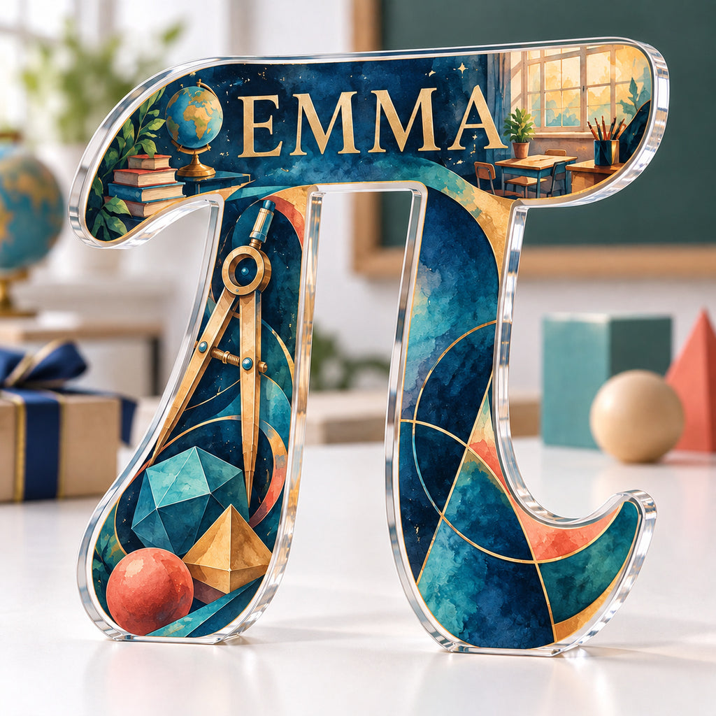 Personalized acrylic plaque with an example name set into the artwork, digital preview