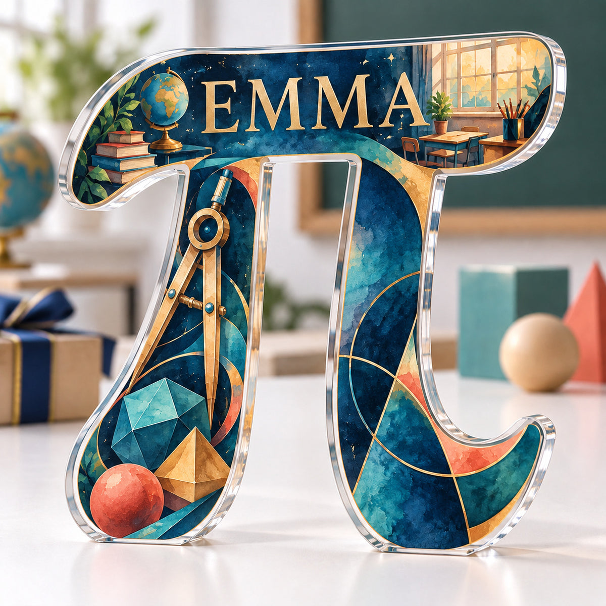 Personalized acrylic plaque with an example name set into the artwork, digital preview