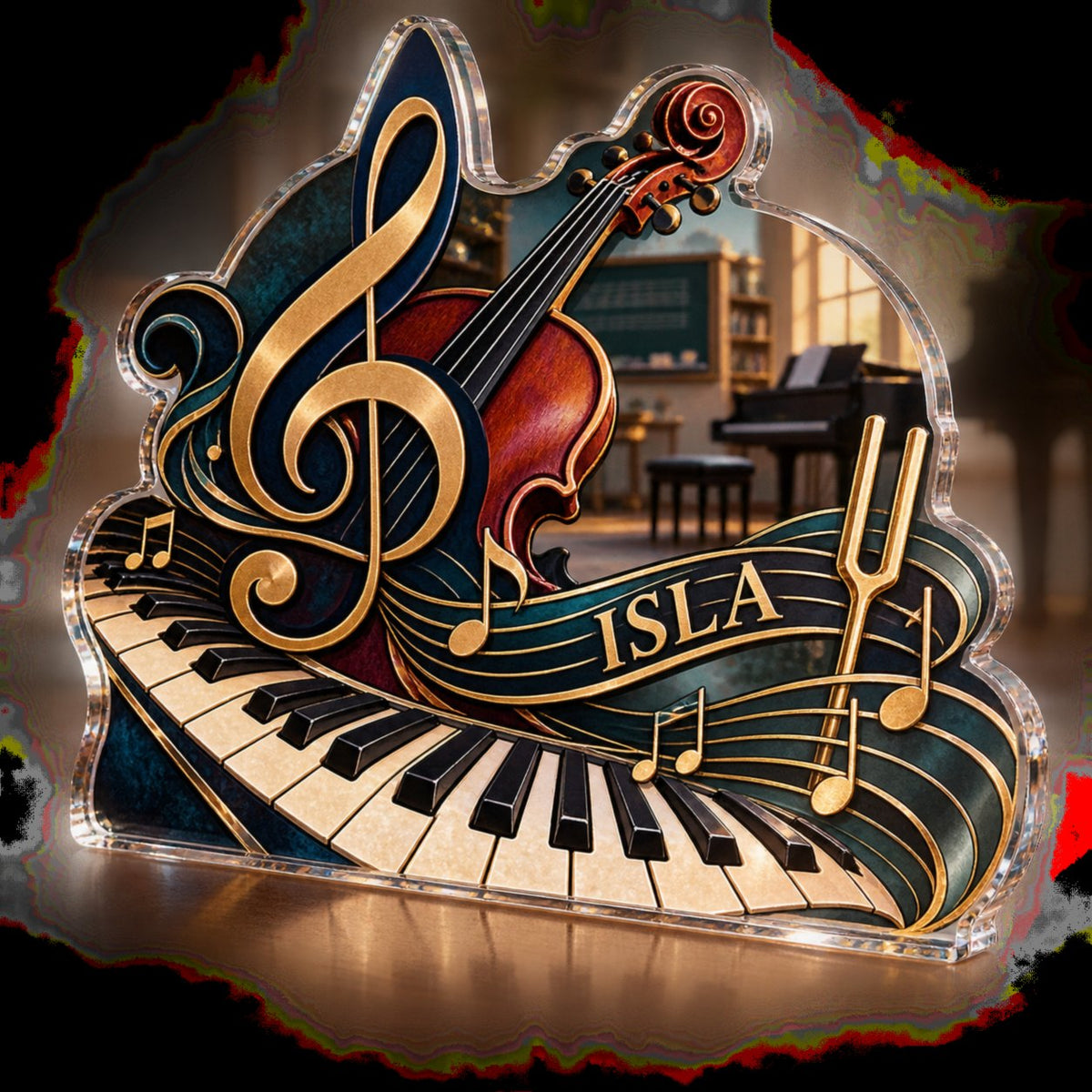 Personalized Music Teacher Appreciation Gift custom shape acrylic plaque with an example name set into the artwork, digital preview