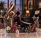 Artwork visualization: Music teacher — home studio decoration, personalized AURORA, subject-shaped acrylic with printed optical 3D depth; not carved relief.