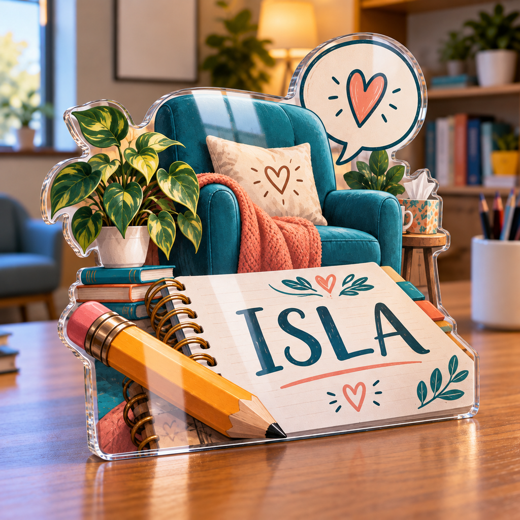 Personalized School Counselor — Everyday Professional Humor acrylic plaque with an example name set into the artwork, digital preview