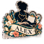 Artwork visualization: Registered nurse — appreciation gift, personalized ALEX, subject-shaped acrylic with printed optical 3D depth; not carved relief.