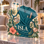 Artwork visualization: Registered nurse — home studio decoration, personalized ISLA, subject-shaped acrylic with printed optical 3D depth; not carved relief.