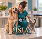 Artwork visualization: Veterinary technician — professional desk identity, personalized ISLA, subject-shaped acrylic with printed optical 3D depth; not carved relief.